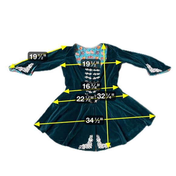 Vintage Green Velvet Jacket Top White Embellishments Handmade Renaissance Flared - Picture 8 of 8